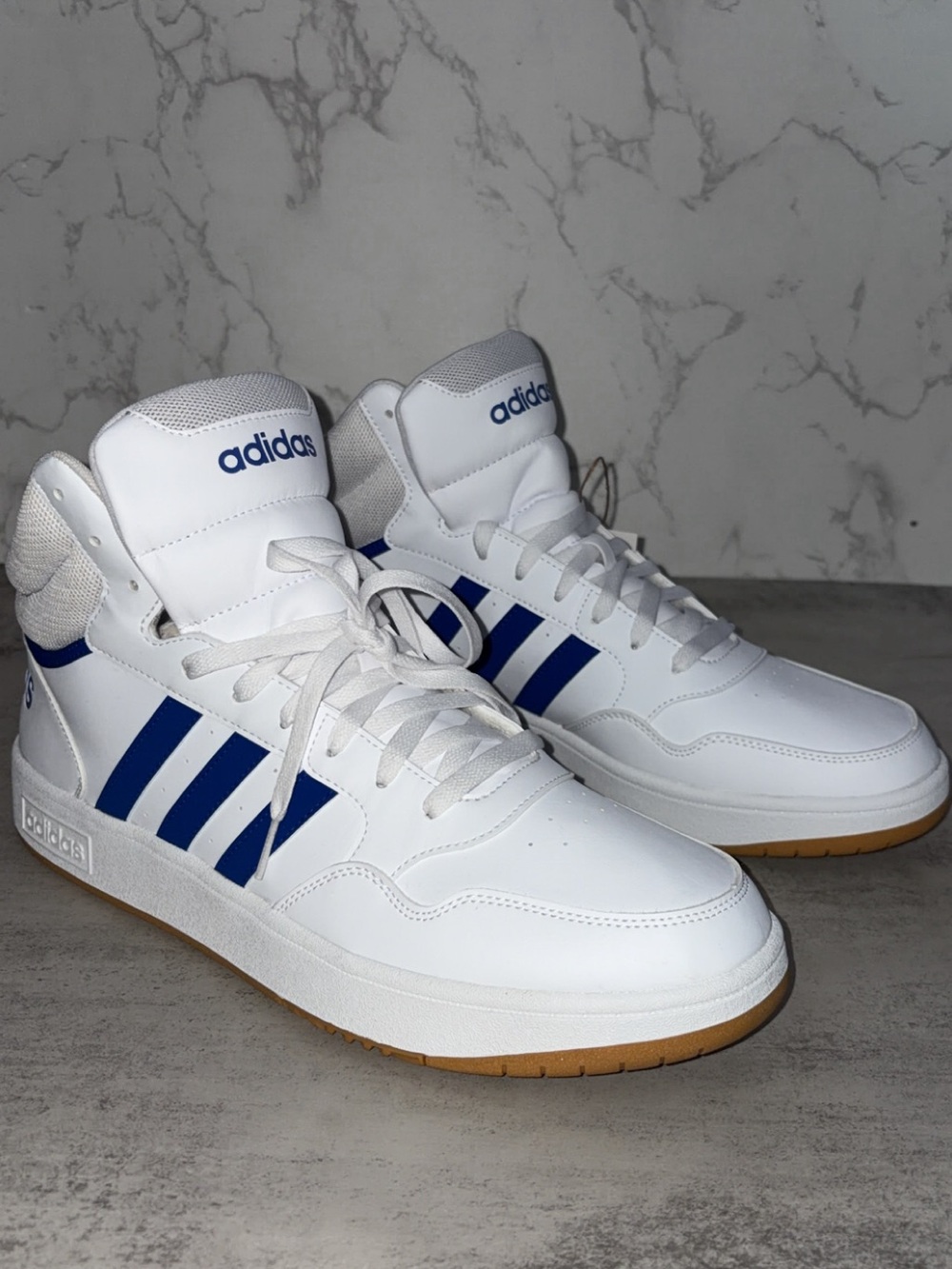 NWT Adidas Men’s 3.0 White & Blue High-Top Sneakers - Picture 4 of 13